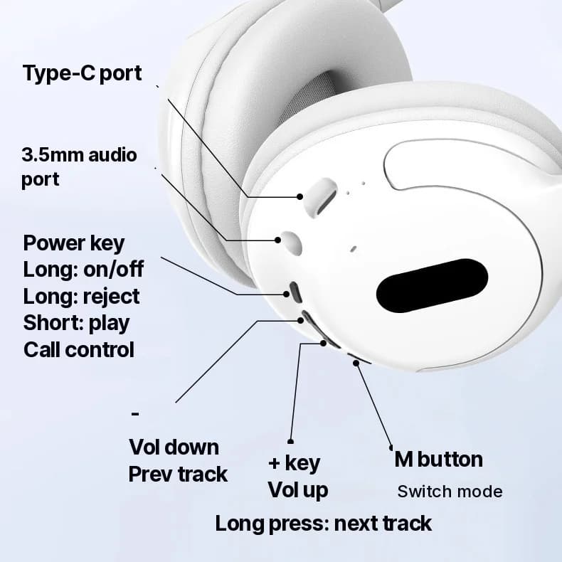 Bežične Bluetooth slušalice preko uha s mikrofonom, lagani dizajn