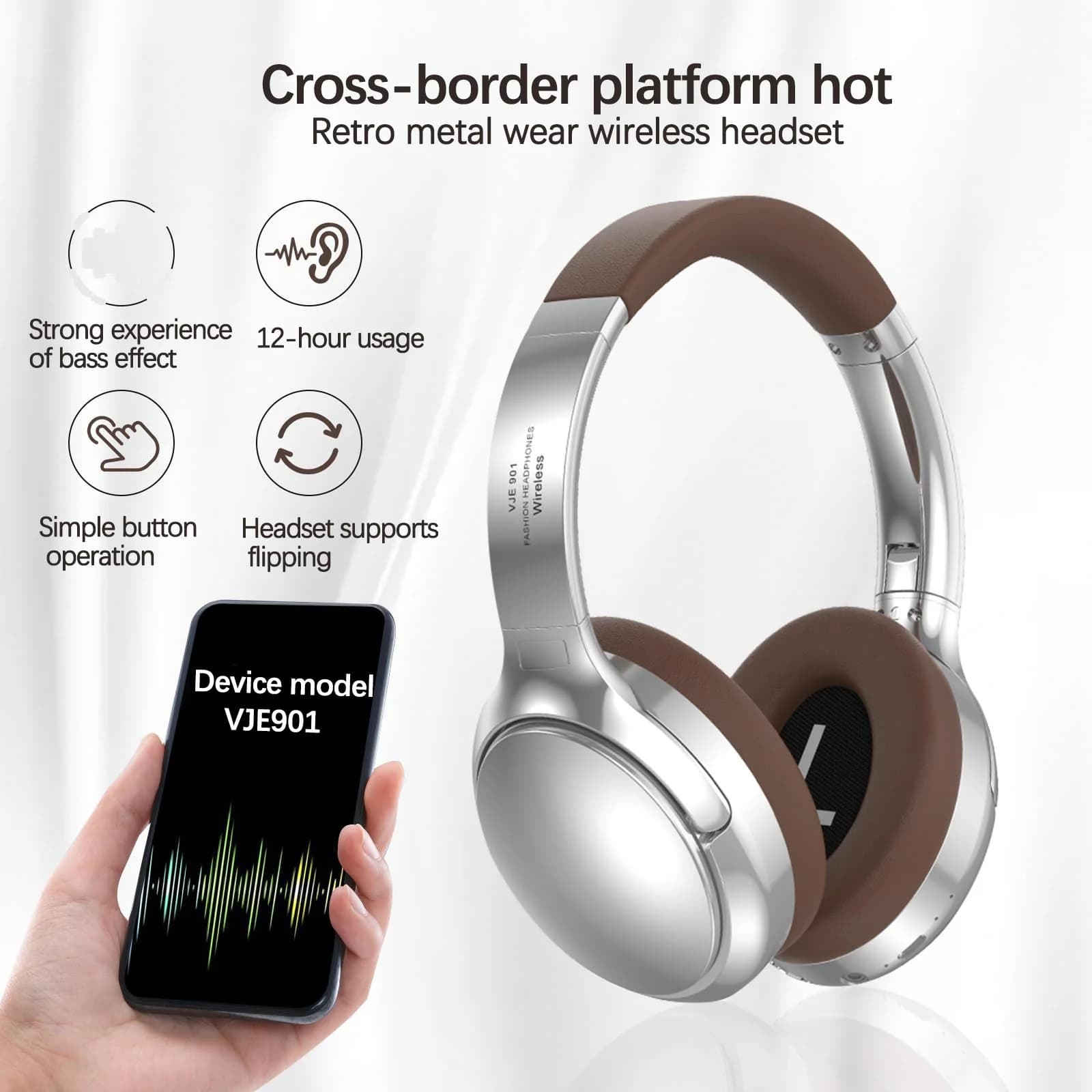 Retro bežične Bluetooth slušalice, nadušne, stereo s mikrofonom