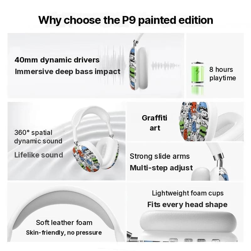 Graffiti Bluetooth slušalice preko uha s FM radiom i utorom za TF karticu