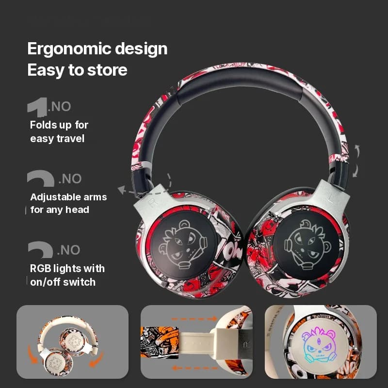 Graffiti bežične slušalice preko uha s FM radiom i dugotrajnom baterijom