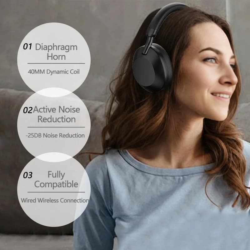 Bežične slušalice s aktivnim poništavanjem buke Bluetooth 5.4 preko uha